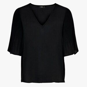 ONLY Black Plisse Flutter Short Sleeve Blouse 38 Art Deco Office Siren